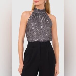 Halogen Sequin Halter Top - Dark Silver